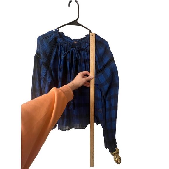 Free People Womens Honey Grove Knit Loose Blue/Black Blouse - Picture 8 of 13